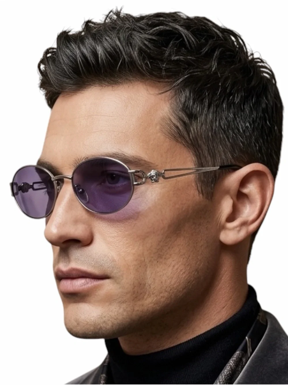 90s Vtg Versace H68 Silver Oval Medusa Sunglasses Custom Purple Lenses Full Set